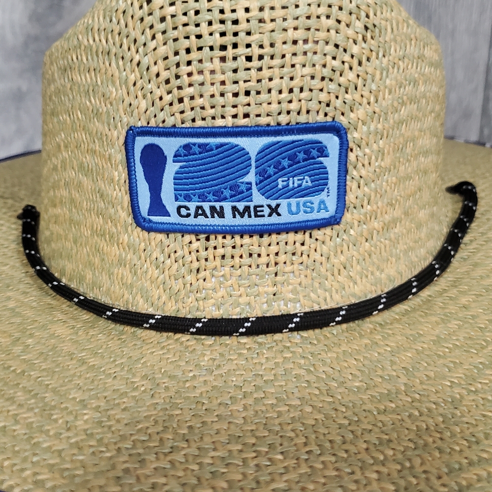 CAN MEX USA FIFA Straw Sun Hat with Blue Patch